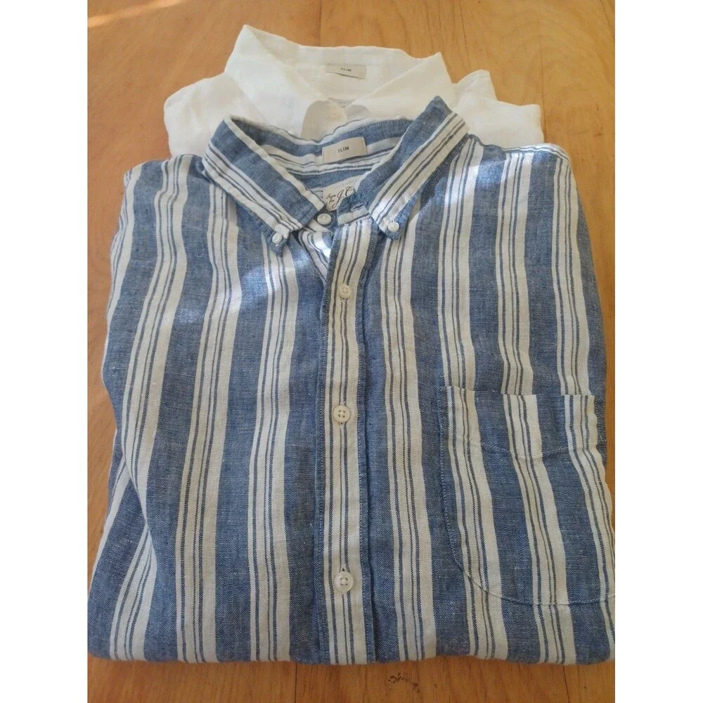 J. Crew Baird McNutt Irish linen slim button down shirt mens XL set/2 blue white